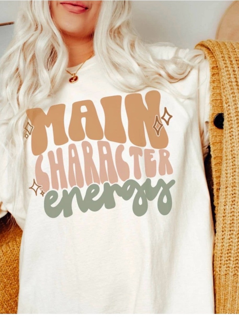 Main Character Energy Graphic Tee - White with Orange & Sage comfort colors